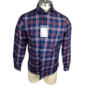 Mens Suslo Couture Shirt Plaid Navy Button Front Long Sleeve Size M